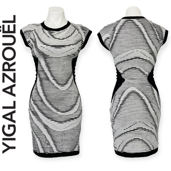 Cut25 by Yigal Azrouel Black & White Mini Cocktail Dress Textured Bodycon Boho 2 - Picture 4 of 16